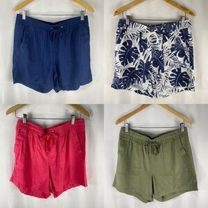 Nautica XXL Linen Blend Pull On Shorts Navy Coral Olive Palm Print Lot